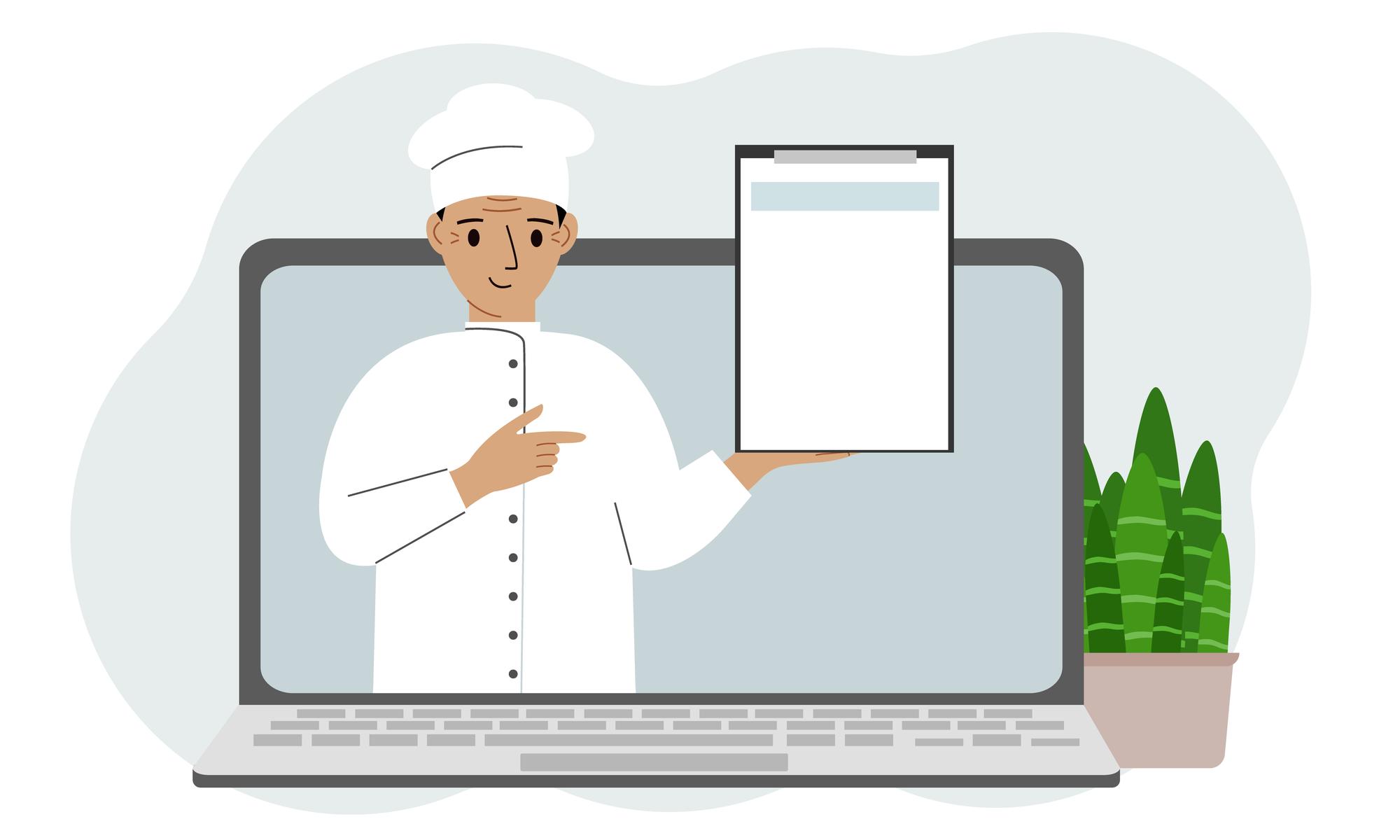 Chef che mostra una tecnica in video